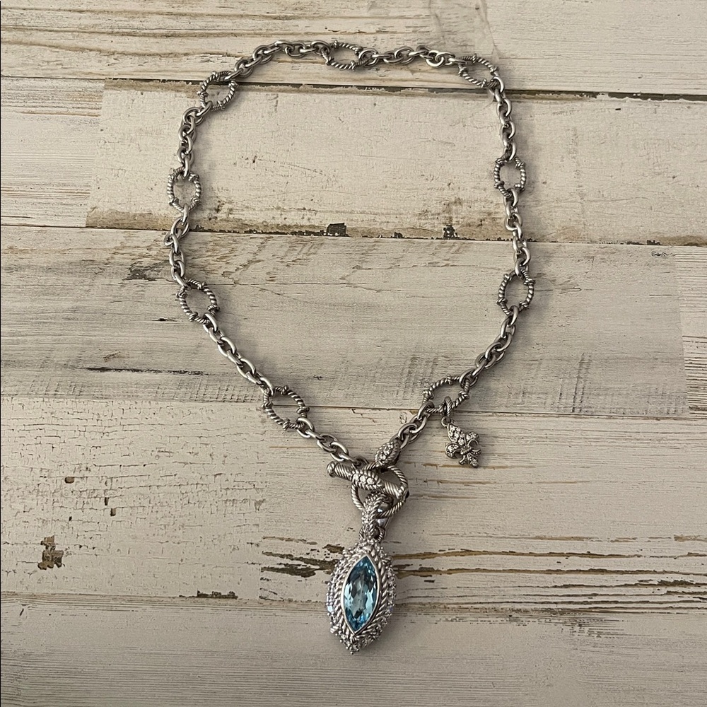 Judith Ripka Blue Topaz CZ Enhancer Sterling Silver Toggle Necklace - Picture 5 of 8
